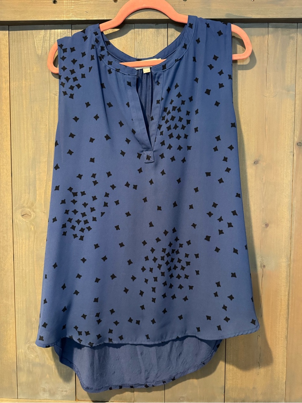 LOFT Navy Blue Sleeveless V-Notch Camisole with Black Dot Print